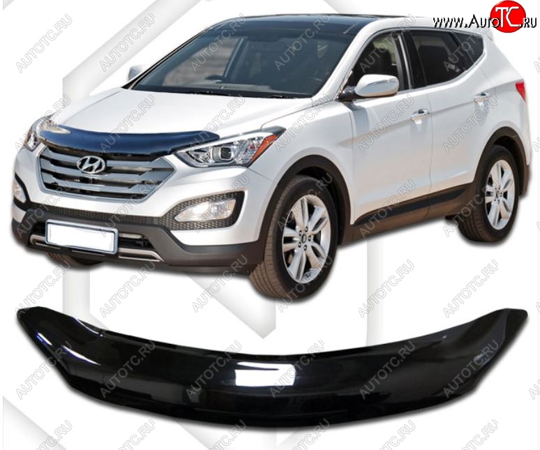 1 899 р. Дефлектор капота CA-Plastic  Hyundai Grand Santa Fe  1 DM (2013-2016) дорестайлинг (Classic черный, Без надписи)  с доставкой в г. Омск