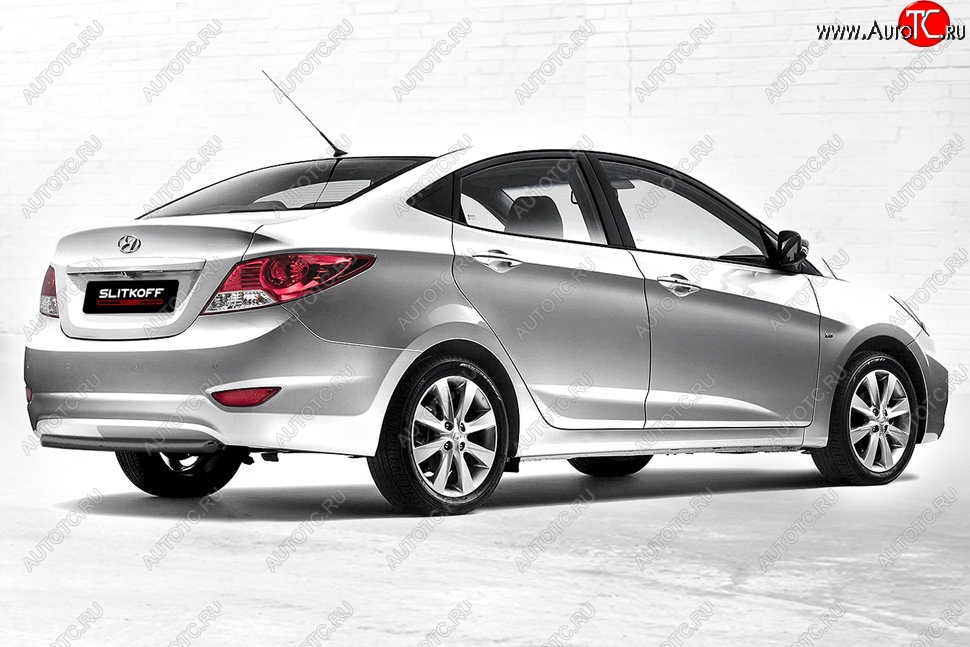 2 679 р. Защита заднего бампера Slitkoff (d42)  Hyundai Solaris  RBr (2010-2014) седан дорестайлинг (Сталь с полимерным покрытием. Цвет: чёрный)  с доставкой в г. Омск