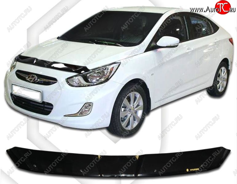 1 759 р. Дефлектор капота CA-Plastiс  Hyundai Solaris  RBr (2010-2014) седан дорестайлинг (Classic черный, Без надписи)  с доставкой в г. Омск