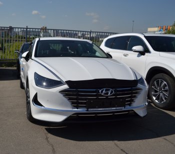 3 299 р. Дефлектор капота SIM  Hyundai Sonata  DN8 (2019-2022)  с доставкой в г. Омск. Увеличить фотографию 1