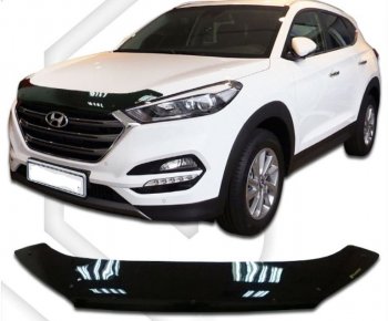 2 199 р. Дефлектор капота CA-Plastic  Hyundai Tucson  TL (2015-2021) дорестайлинг, рестайлинг (Classic черный, Без надписи)  с доставкой в г. Омск. Увеличить фотографию 1