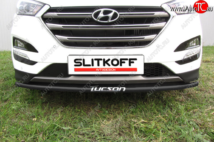 7 549 р. Защита заднего бампера Slitkoff (Ø 42 мм, с надписью) Hyundai Tucson TL дорестайлинг (2015-2018) (Сталь с полимерным покрытием. Цвет: черный)  с доставкой в г. Омск