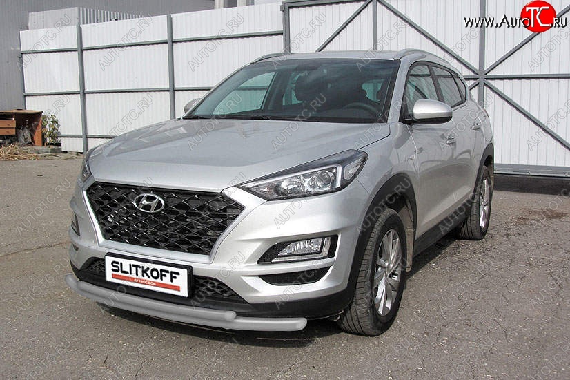 8 749 р. Защита переднего бампера Slitkoff (двойная, d57/42) Hyundai Tucson TL рестайлинг (2018-2021) (Сталь с полимерным покрытием. Цвет: серебристый)  с доставкой в г. Омск