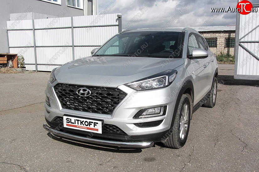 12 299 р. Защита переднего бампера Slitkoff (d57 мм) Hyundai Tucson TL рестайлинг (2018-2021) (Нержавейка, Полированная)  с доставкой в г. Омск