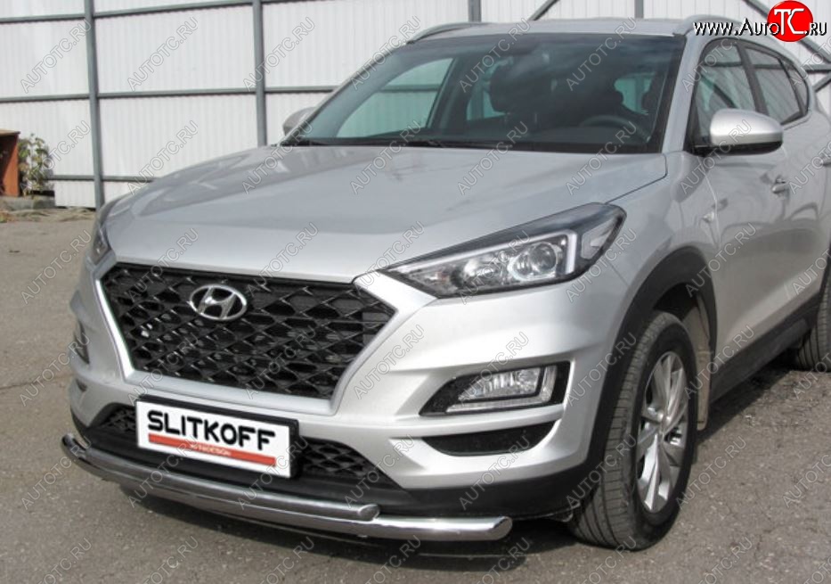 14 999 р. Защита переднего бампера Turbo Slitkoff (двойная, d57/42 мм)  Hyundai Tucson  TL (2018-2021) рестайлинг (Нержавейка, Полированная)  с доставкой в г. Омск