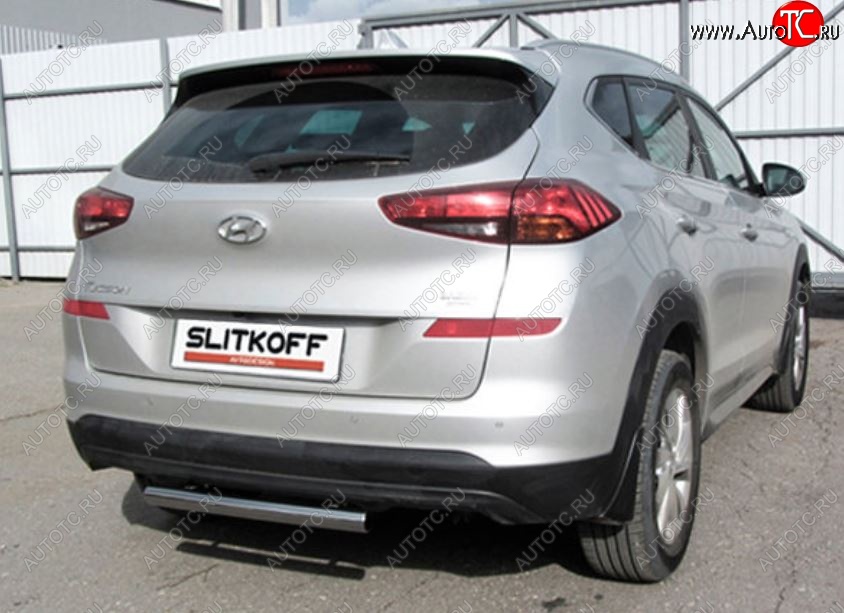 7 999 р. Защита заднего бампера Slitkoff (Turbo, короткая, d57)  Hyundai Tucson  TL (2018-2021) рестайлинг (Нержавейка, Полированная)  с доставкой в г. Омск