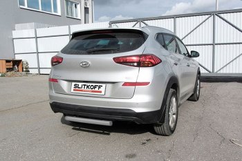 5 599 р. Защита заднего бампера Slitkoff (Turbo, короткая, d57)  Hyundai Tucson  TL (2018-2021) рестайлинг (Сталь с полимерным покрытием. Цвет: серебристый)  с доставкой в г. Омск. Увеличить фотографию 1