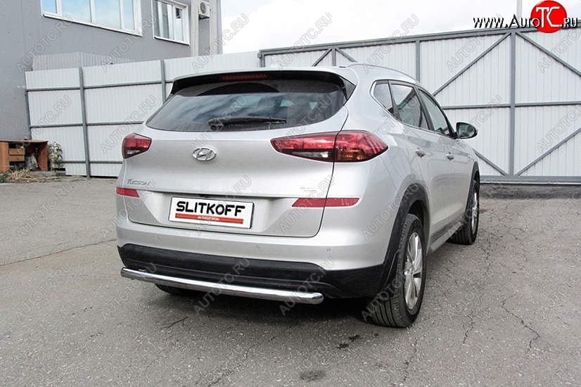 11 649 р. Защита заднего бампера Slitkoff (длинная, d57)  Hyundai Tucson  TL (2018-2021) рестайлинг (Нержавейка, Полированная)  с доставкой в г. Омск