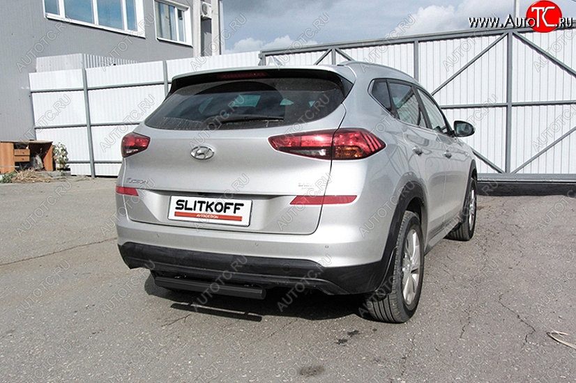 4 899 р. Защита заднего бампера Slitkoff (d57 мм)  Hyundai Tucson  TL (2018-2021) рестайлинг (Сталь с полимерным покрытием. Цвет: чёрный )  с доставкой в г. Омск