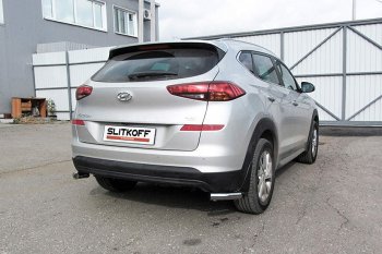 6 399 р. Защита заднего бампера Slitkoff (уголки, d57)  Hyundai Tucson  TL (2018-2021) рестайлинг (Нержавейка, Полированная)  с доставкой в г. Омск. Увеличить фотографию 1