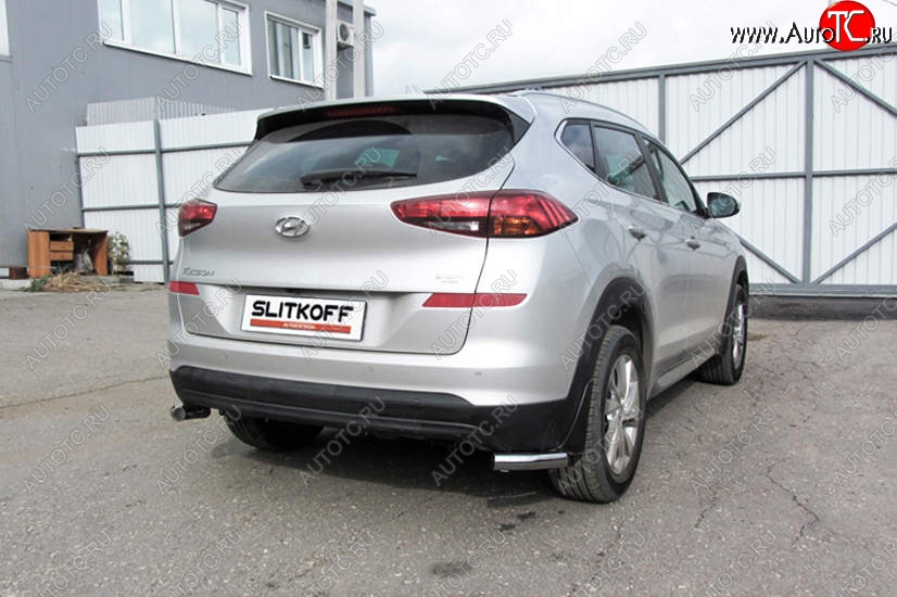 7 349 р. Защита заднего бампера Slitkoff (Turbo, уголки, d57)  Hyundai Tucson  TL (2018-2021) рестайлинг (Нержавейка, Полированная)  с доставкой в г. Омск