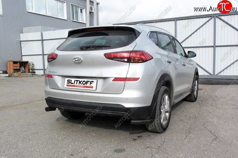 4 549 р. Защита заднего бампера Slitkoff (Turbo, уголки, d57)  Hyundai Tucson  TL (2018-2021) рестайлинг (Сталь с полимерным покрытием. Цвет: чёрный)  с доставкой в г. Омск