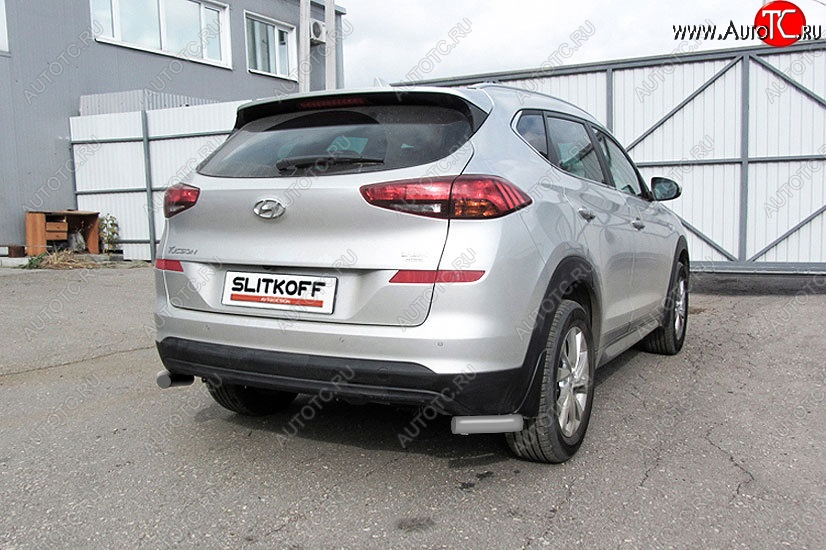 4 399 р. Защита заднего бампера Slitkoff (Turbo, уголки, d57)  Hyundai Tucson  TL (2018-2021) рестайлинг (Сталь с полимерным покрытием. Цвет: серебристый)  с доставкой в г. Омск