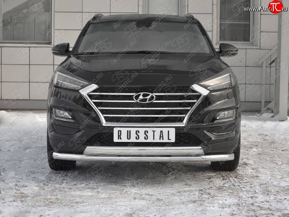 22 949 р. Защита переднего бампера (2 трубы Ø63 и 75х42 мм, нержавейка) Russtal Hyundai Tucson TL рестайлинг (2018-2021)  с доставкой в г. Омск