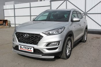 9 199 р. Защита переднего бампера Slitkoff (Ø 57+Ø 42, двойная).  Hyundai Tucson  TL (2018-2021) рестайлинг (Сталь с полимерным покрытием. Цвет: серебристый)  с доставкой в г. Омск. Увеличить фотографию 1