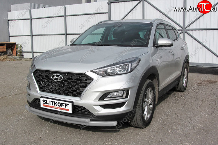 9 199 р. Защита переднего бампера Slitkoff (Ø 57+Ø 42, двойная).  Hyundai Tucson  TL (2018-2021) рестайлинг (Сталь с полимерным покрытием. Цвет: серебристый)  с доставкой в г. Омск