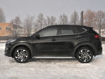 20 499 р. Порожки для ног SLITKOFF (Ø42 мм)  Hyundai Tucson  TL (2018-2021) рестайлинг (Лист алюминиевый, труба - сталь окрашенная в черный цвет)  с доставкой в г. Омск. Увеличить фотографию 2