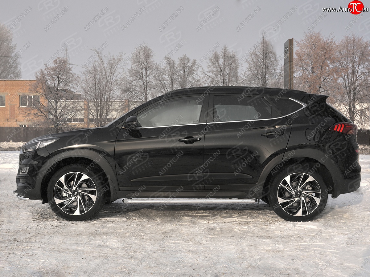 30 999 р. Порожки для ног SLITKOFF (Ø42 мм)  Hyundai Tucson  TL (2018-2021) рестайлинг (Лист нержавейка, труба - нержавейка)  с доставкой в г. Омск