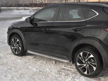 30 999 р. Порожки для ног SLITKOFF (Ø42 мм)  Hyundai Tucson  TL (2018-2021) рестайлинг (Лист нержавейка, труба - нержавейка)  с доставкой в г. Омск. Увеличить фотографию 2