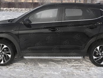 30 999 р. Порожки для ног SLITKOFF (Ø42 мм)  Hyundai Tucson  TL (2018-2021) рестайлинг (Лист нержавейка, труба - нержавейка)  с доставкой в г. Омск. Увеличить фотографию 3