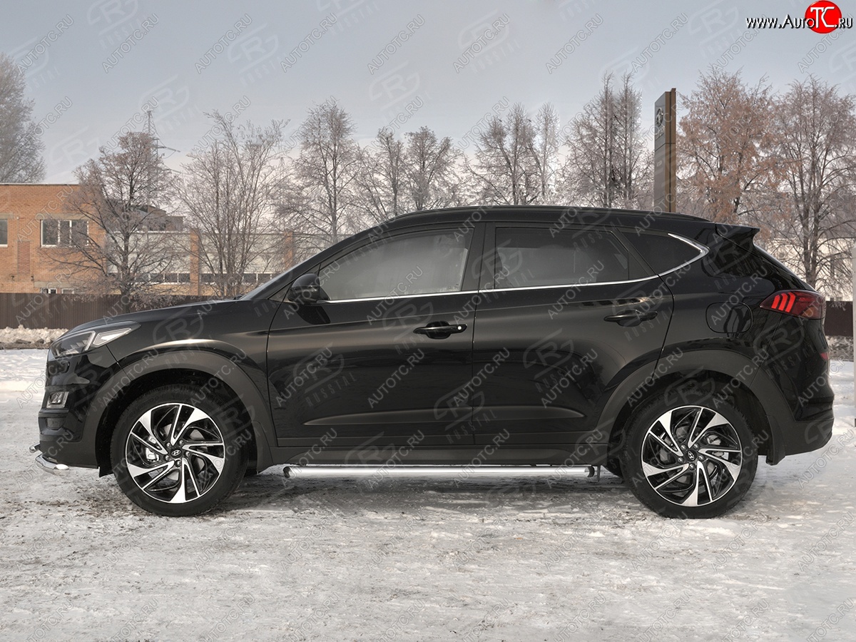 16 549 р. Защита порогов SLITKOFF (Ø63 мм, нержавейка) SLITKOFF Hyundai Tucson TL рестайлинг (2018-2021) (С пластиковыми заглушками на торцах)  с доставкой в г. Омск