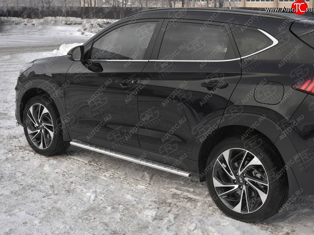 21 749 р. Защита порогов (Ø75x42 мм с проступью, нержавейка) Russtal Hyundai Tucson TL рестайлинг (2018-2021)  с доставкой в г. Омск