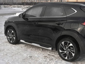 Защита порогов (Ø76 мм с проступью, нержавейка) Russtal Hyundai Tucson TL рестайлинг (2018-2021)