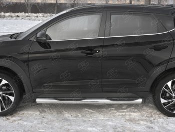 24 549 р. Защита порогов (Ø76 мм с проступью, нержавейка) SLITKOFF  Hyundai Tucson  TL (2018-2021) рестайлинг (Металлические торцы под 90°)  с доставкой в г. Омск. Увеличить фотографию 1