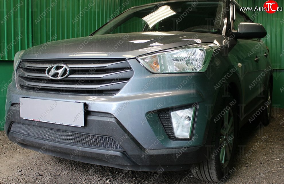 1 469 р. Защитная сетка на бампер Russtal (черная)  Hyundai Creta  GS (2015-2021) дорестайлинг, рестайлинг  с доставкой в г. Омск