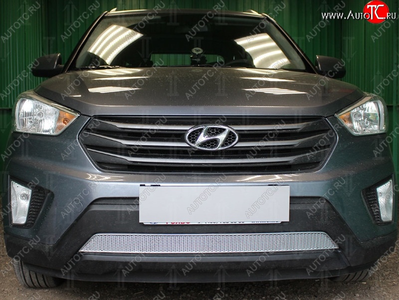 1 539 р. Защитная сетка на бампер Russtal (хром) Hyundai Creta GS дорестайлинг (2015-2019)  с доставкой в г. Омск