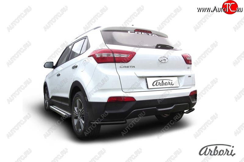 1 099 р. Защита заднего бампера Arbori (уголки, черная, 1 труба d42 mm). Hyundai Creta GS дорестайлинг (2015-2019)  с доставкой в г. Омск