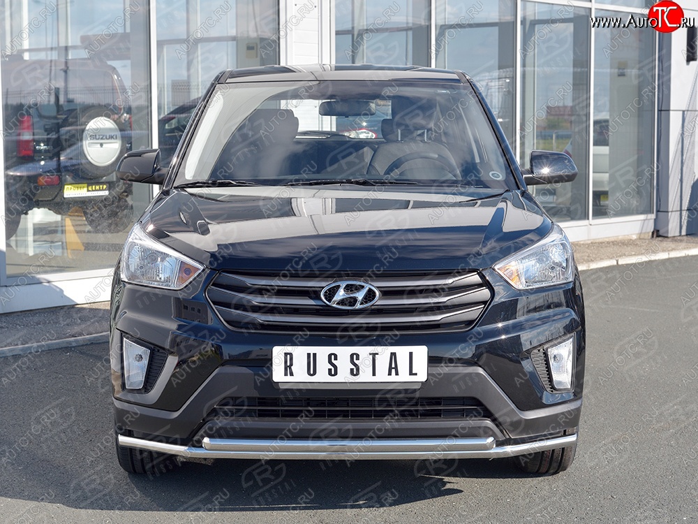 14 999 р. Защита переднего бампера (2 трубыØ42 мм, нержавейка) SLITKOFF Hyundai Creta GS дорестайлинг (2015-2019)  с доставкой в г. Омск