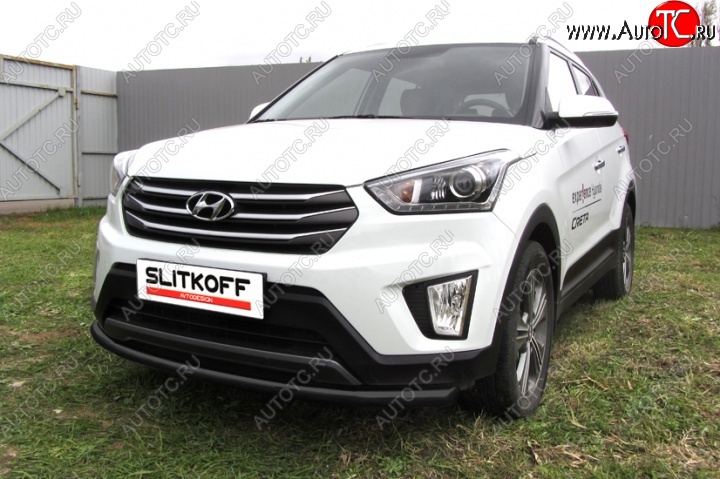 6 999 р. Защита переднего бампера Slitkoff (d57, черная) Hyundai Creta GS дорестайлинг (2015-2019) (Цвет: серебристый)  с доставкой в г. Омск