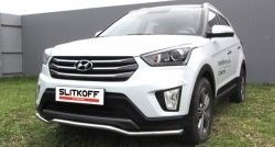 11 549 р. Защита переднего бампера из изогнутой трубы диаметром 42 мм Slitkoff Hyundai Creta GS дорестайлинг (2015-2019) (Нержавейка, Полированная)  с доставкой в г. Омск. Увеличить фотографию 1