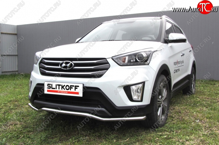 11 549 р. Защита переднего бампера из изогнутой трубы диаметром 42 мм Slitkoff Hyundai Creta GS дорестайлинг (2015-2019) (Нержавейка, Полированная)  с доставкой в г. Омск