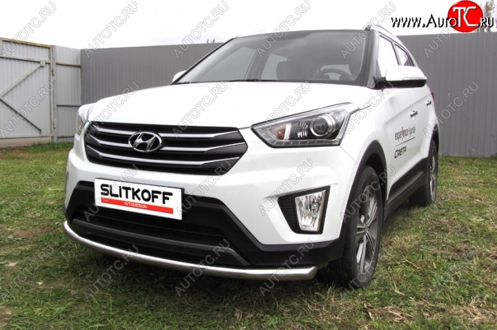 10 199 р. Одинарная защита переднего бампера диаметром 57 мм Slitkoff Hyundai Creta GS дорестайлинг (2015-2019) (Нержавейка, Полированная)  с доставкой в г. Омск