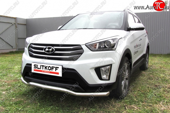 13 999 р. Защита переднего бампера из изогнутой трубы диаметром 57 мм Slitkoff Hyundai Creta GS рестайлинг (2019-2021) (Нержавейка, Полированная)  с доставкой в г. Омск