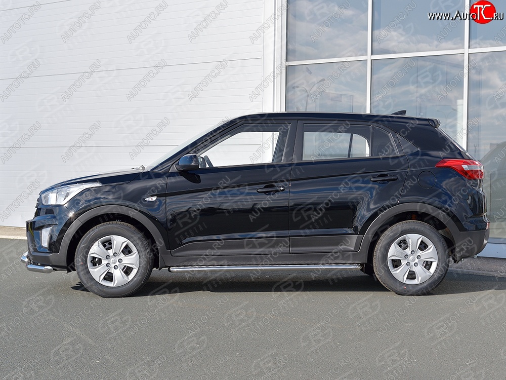 21 699 р. Порожки для ног (Ø42) SLITKOFF Hyundai Creta GS дорестайлинг (2015-2019) (лист - алюминий, профиль - нержавейка)  с доставкой в г. Омск