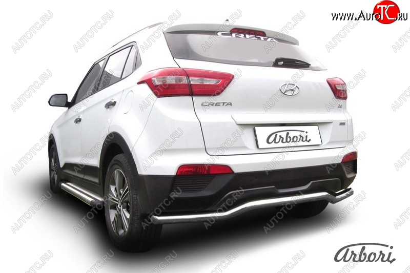 5 199 р. Защита заднего бампера Arbori (скоба, нержавейка, 1 труба d57 mm). Hyundai Creta GS дорестайлинг (2015-2019)  с доставкой в г. Омск