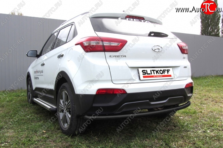 6 299 р. Защита заднего бампера из трубы d57 Slitkoff (радиусная)  Hyundai Creta  GS (2015-2021) дорестайлинг, рестайлинг (Цвет: серебристый)  с доставкой в г. Омск