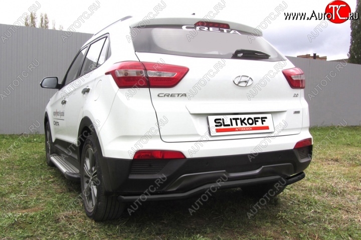 7 699 р. Защита заднего бампера из трубы d57 Slitkoff (сталь, скоба) Hyundai Creta GS дорестайлинг (2015-2019) (Цвет: серебристый)  с доставкой в г. Омск