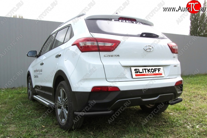 5 899 р. Защита заднего бампера из уголков d57 Slitkoff Hyundai Creta GS дорестайлинг (2015-2019) (Цвет: серебристый)  с доставкой в г. Омск