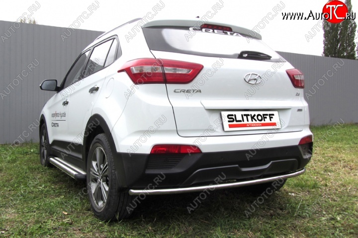 7 799 р. Защита заднего бампера из трубы диаметром 42 мм Slitkoff Hyundai Creta GS дорестайлинг (2015-2019) (Нержавейка, Полированная)  с доставкой в г. Омск