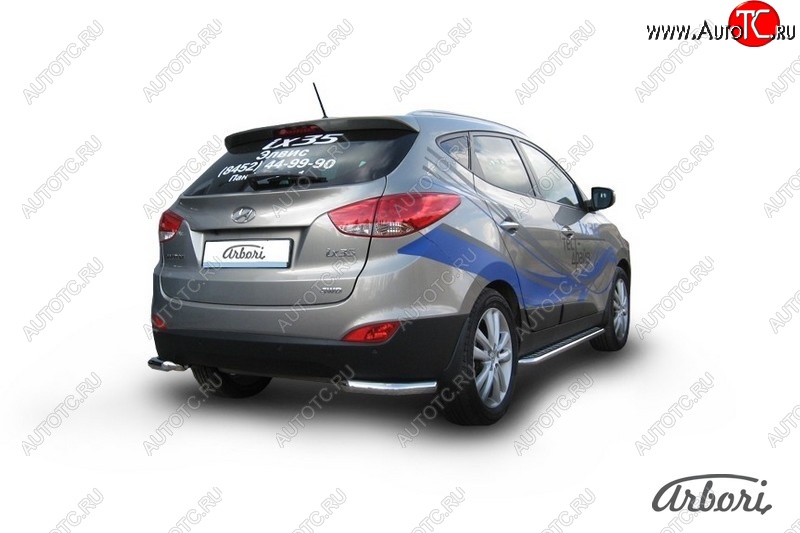 8 189 р. Защита заднего бампера Arbori (уголки, нержавейка, 1 труба d57 mm). Hyundai IX35 LM рестайлинг (2013-2018)  с доставкой в г. Омск