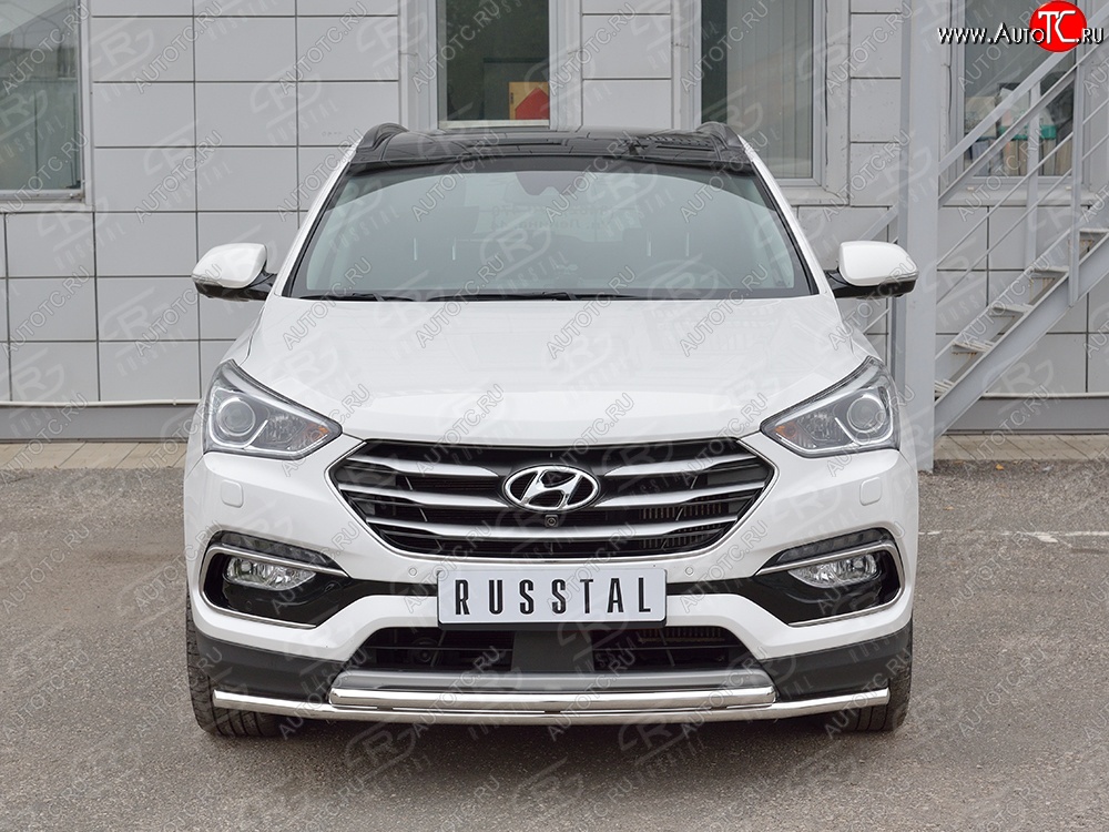 17 849 р. Защита переднего бампера (2 трубыØ42 мм, нержавейка) SLITKOFF  Hyundai Santa Fe  DM (2015-2019) рестайлинг  с доставкой в г. Омск