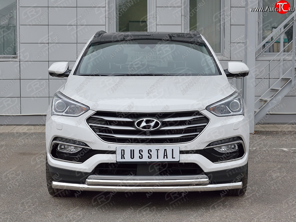 16 999 р. Защита переднего бампера (2 трубыØ63 и 42 мм, нержавейка) SLITKOFF  Hyundai Santa Fe  DM (2015-2019) рестайлинг  с доставкой в г. Омск