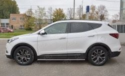 Защита порогов из овальной трубы диаметром 75x42 мм с проступью PREMIUM Russtal Hyundai Santa Fe DM рестайлинг (2015-2019)