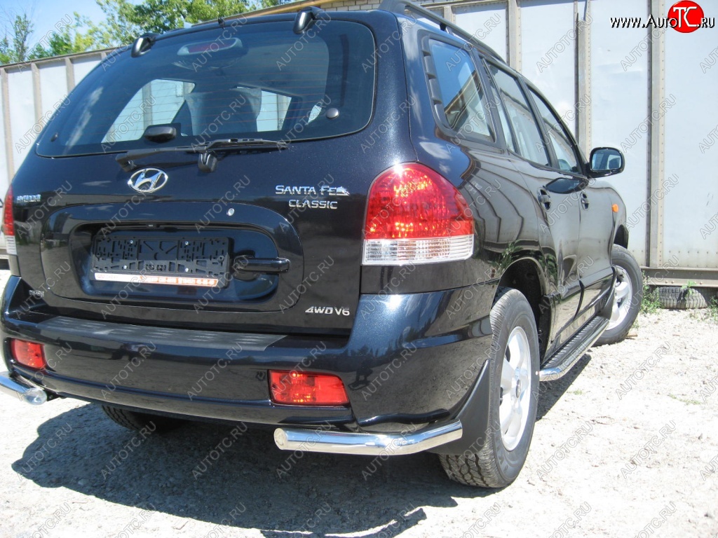 4 549 р. Защита заднего бампера из уголков d57 Slitkoff  Hyundai Santa Fe  SM (2000-2012) (Цвет: серебристый)  с доставкой в г. Омск