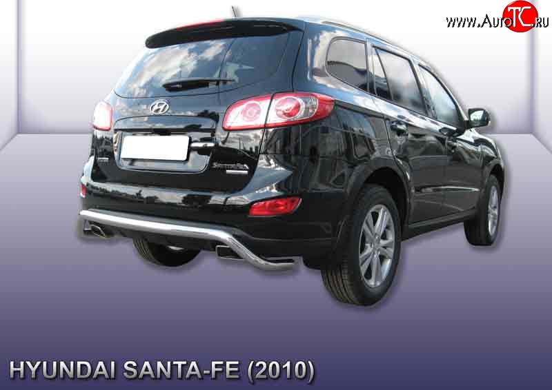 12 949 р. Фигурная защита заднего бампера диаметром 57 мм Slitkoff  Hyundai Santa Fe  CM (2009-2012) рестайлинг (Нержавейка, Полированная)  с доставкой в г. Омск