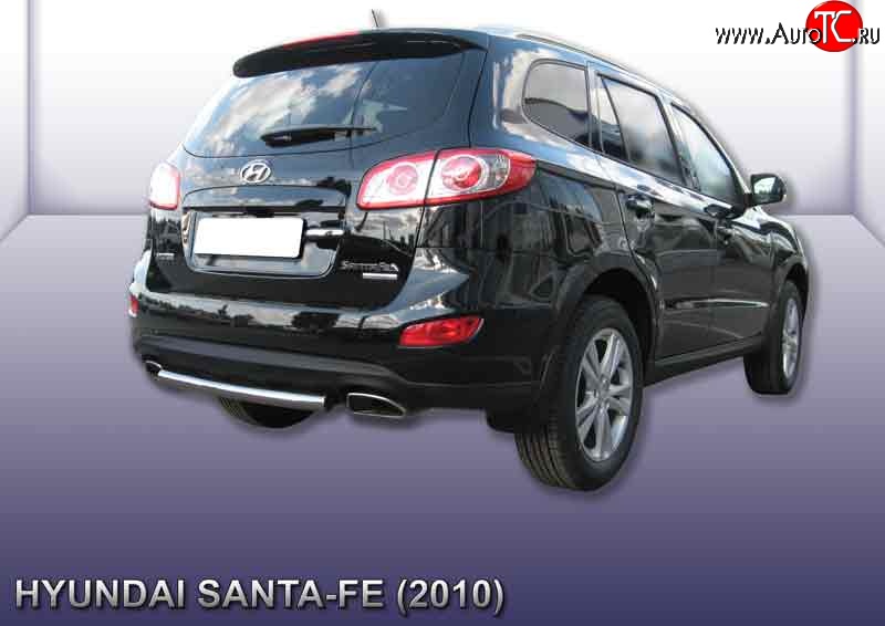 6 899 р. Защита заднего бампера из короткой трубы диаметром 57 мм Slitkoff  Hyundai Santa Fe  CM (2009-2012) рестайлинг (Нержавейка, Полированная)  с доставкой в г. Омск